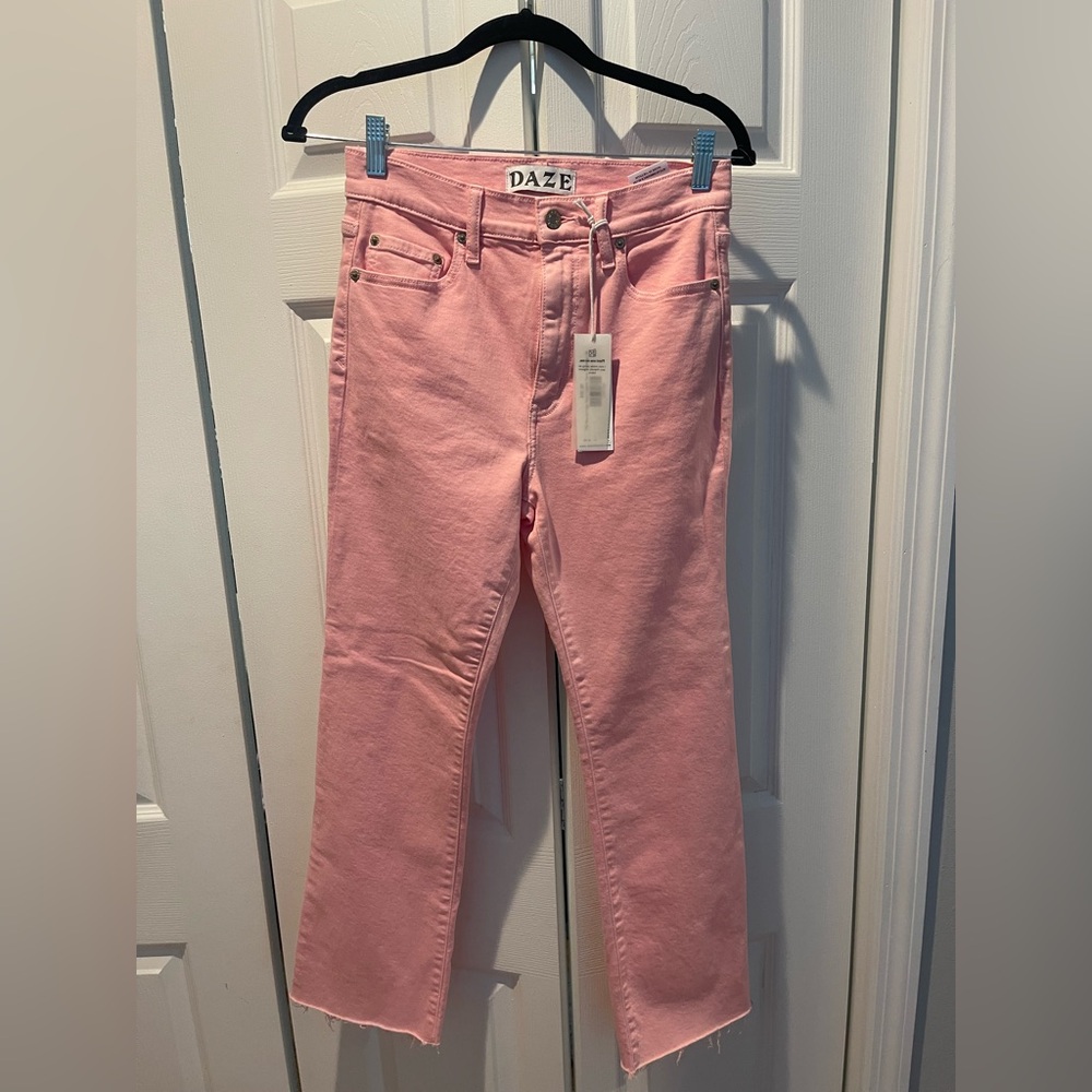 Daze Shy Girl Crop Flare Blushing Size 26 Raw Hem Jeans Denim High Rise